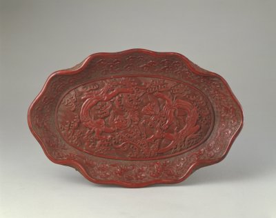 图片[2]-Reddish double-dragon lotus leaf plate-China Archive